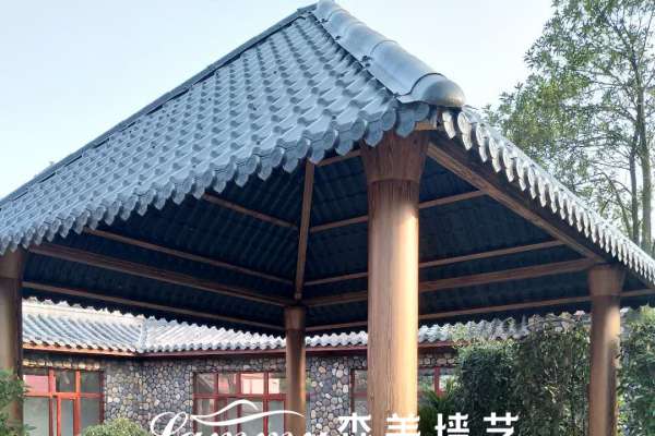 浙江金華婺城區巨龍旅游度假村涼亭仿木紋漆效
