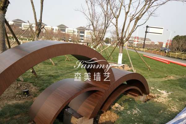 浙江嘉興平湖區不銹鋼板仿木刷紋案例展示