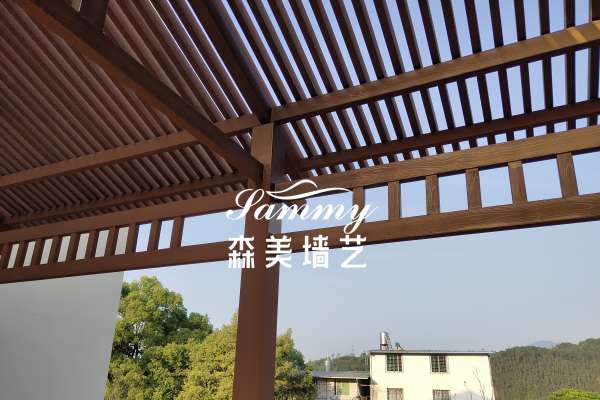 福建南平建陽區考亭書院建盞園廊架木紋漆施工